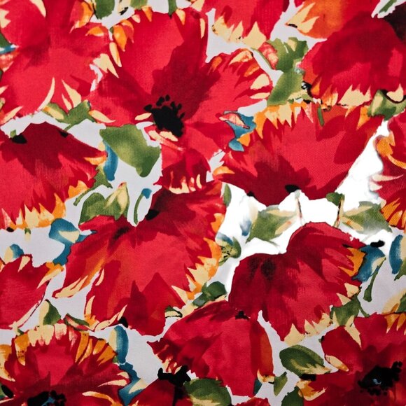 Poppies Floral Fabric Red Flowers Minerva Jardin Remnant Stretch Cotton Sateen - Picture 7 of 8